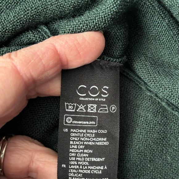 COS Size M Wool Ruffle Neck Sweater Dark Green Evergreen Holiday Long Sleeves - Picture 5 of 5